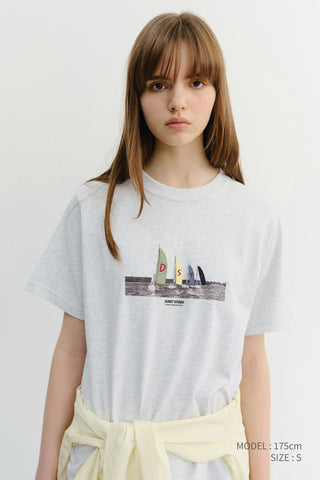 UNISEX APPLIQUE YACHT T-SHIRT LIGHT MELANGE GREY
