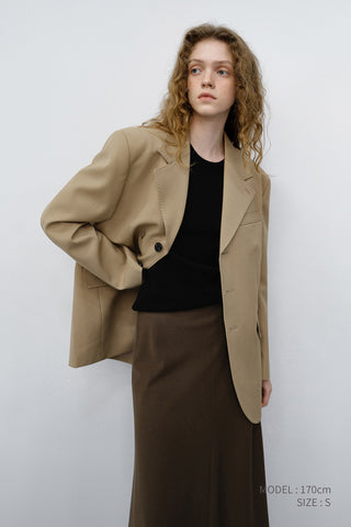UNISEX REFINED MASCULINE WOOL BLAZER CARAMEL BEIGE