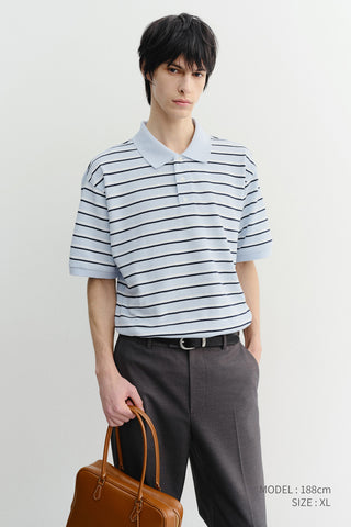 UNISEX STRIPED POLO SHIRT SOFT BLUE