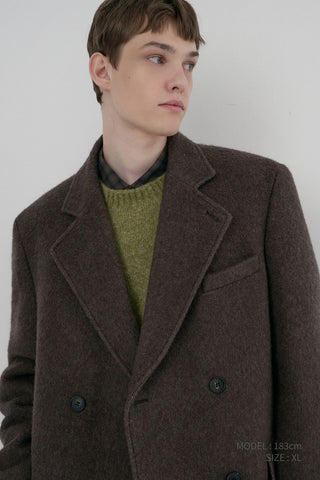UNISEX LOOSE DOUBLE-BREASTED COAT BROWN MELANGE