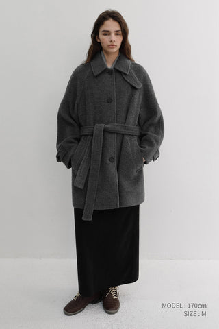 BELTED HALF COAT CHARCOAL GREY