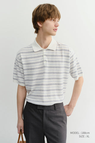 UNISEX STRIPED POLO KNIT WHITE SOFT BLUE