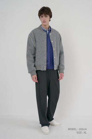 UNISEX BOUCLE WOOL VARSITY JACKET MELANGE GREY