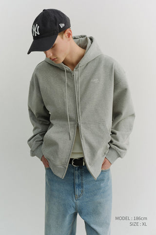 UNISEX CROPPED ZIP-UP HOODIE MELANGE GREY