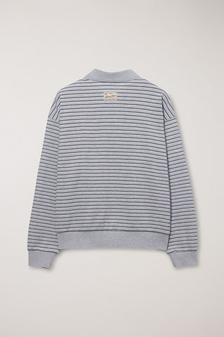 UNISEX STRIPED LOGO COLLARED T-SHIRT GREY