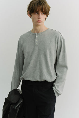 UNISEX HENLEY-NECK T-SHIRT MELANGE GREY