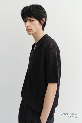 UNISEX CHUNKY POLO KNIT BLACK