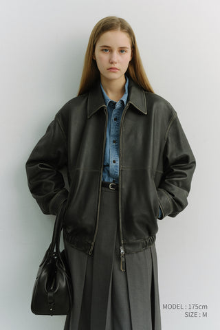 UNISEX DRIZZLER LEATHER JACKET BRUSHED BLACK