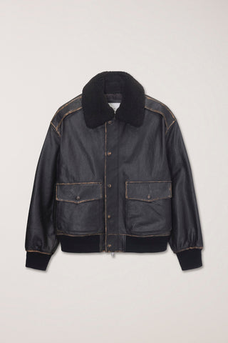 UNISEX DETACHABLE A-2 LEATHER BLOUSON BRUSHED BLACK