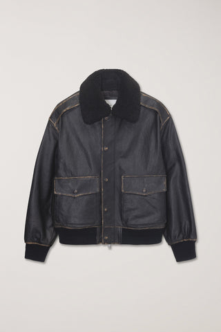 UNISEX DETACHABLE A-2 LEATHER BLOUSON BRUSHED BLACK