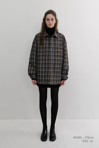 UNISEX QUILTED FLANNEL SHIRT BROWN CHECK