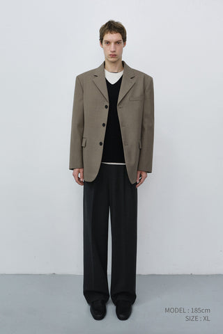 UNISEX CLASSIC 3 BUTTON WOOL BLAZER KHAKI BEIGE
