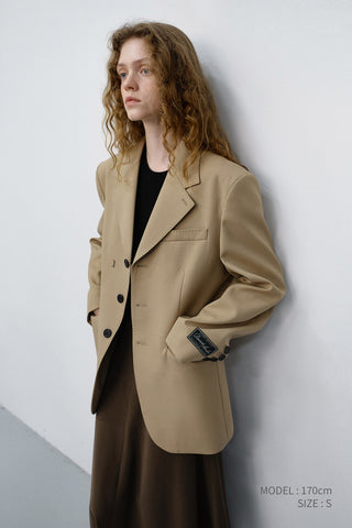 UNISEX REFINED MASCULINE WOOL BLAZER CARAMEL BEIGE