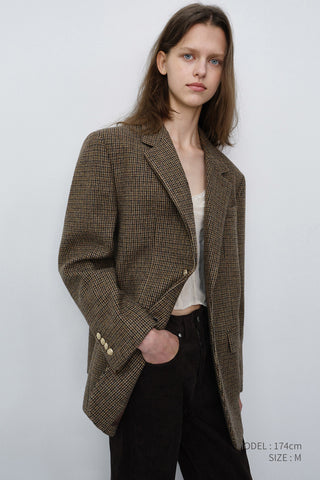 UNISEX CLASSIC 2 BUTTON WOOL BLAZER BROWN CHECK