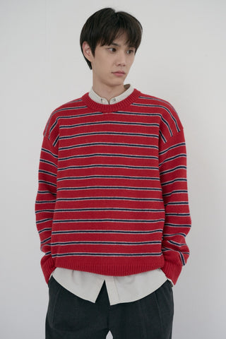 UNISEX STRIPED CHUNKY SWEATER RED