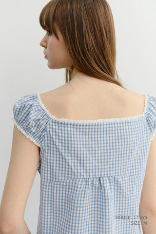 2-WAY SHOULDER BLOUSE BLUE CHECK