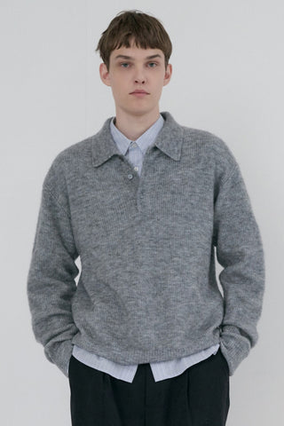 UNISEX HAIRY COLLARED SWEATER MELANGE GREY