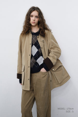 UNISEX WAXED COTTON HUNTING JACKET BEIGE