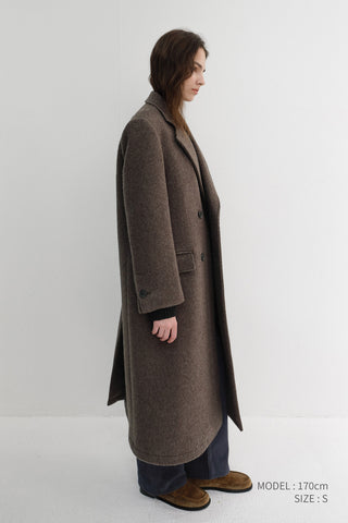 UNISEX LOOSE DOUBLE-BREASTED COAT BROWN MELANGE