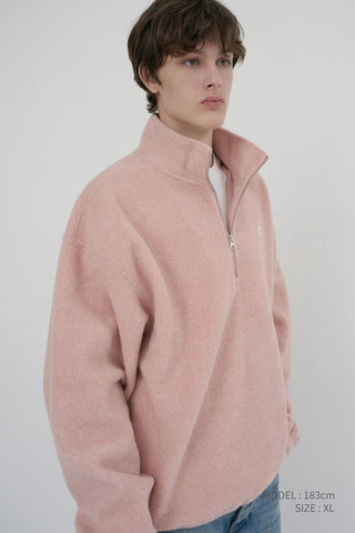UNISEX HALF ZIP-UP FLEECE SWEATSHIRT CANDY PINK