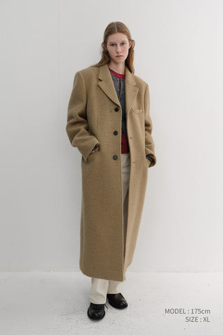 UNISEX 2-WAY 3 BUTTON BOUCLE WOOL COAT CAMEL