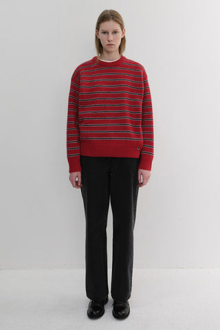 UNISEX STRIPED CHUNKY SWEATER RED