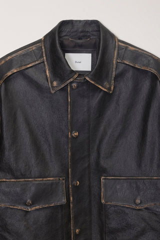 UNISEX DETACHABLE A-2 LEATHER BLOUSON BRUSHED BLACK
