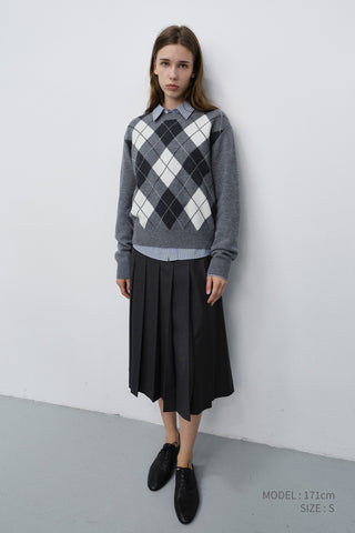 UNISEX ARGYLE CREWNECK SWEATER GREY