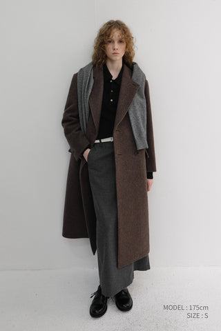 UNISEX LOOSE DOUBLE-BREASTED COAT BROWN MELANGE