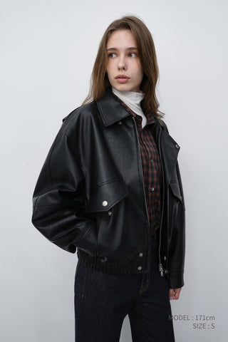 UNISEX CROPPED ALTER-LEATHER BLOUSON BLACK