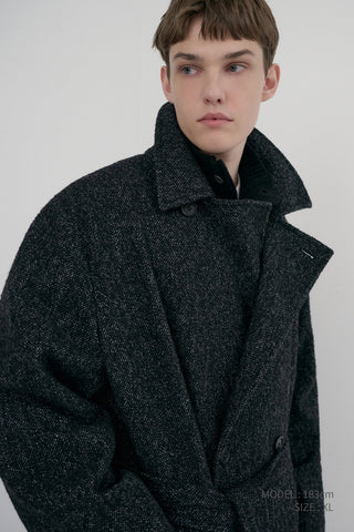 UNISEX RELAXED DOUBLE-BREASTED ROBE COAT CHARCOAL TWEED