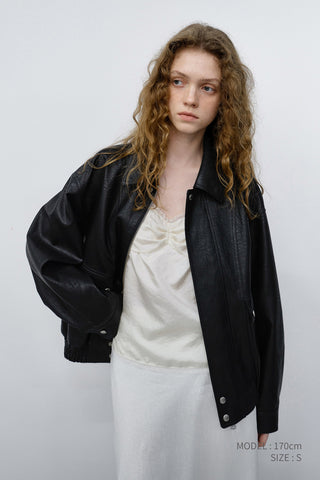 UNISEX ALTER-LEATHER ZIP-UP BLOUSON BLACK