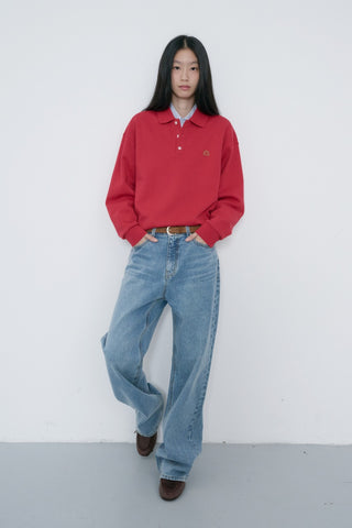 UNISEX LEATHER LOGO COLLARED T-SHIRT RED