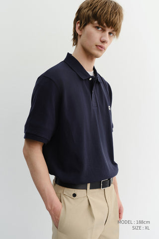 UNISEX LEATHER LOGO POLO SHIRT NAVY