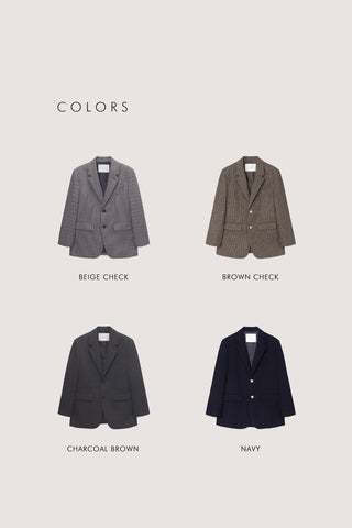 UNISEX CLASSIC 2 BUTTON WOOL BLAZER BEIGE CHECK