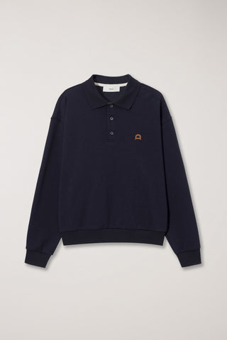 UNISEX LEATHER LOGO COLLARED T-SHIRT FRENCH NAVY