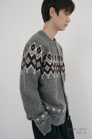 UNISEX CHUNKY PATTERN CARDIGAN MELANGE GREY