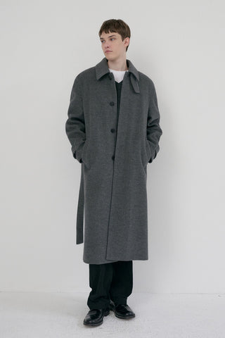 UNISEX BELTED CASHMERE MAC COAT MELANGE GREY