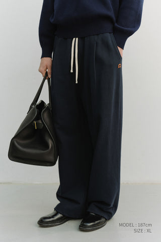 UNISEX LEATHER LOGO WIDE SWEAT PANTS FRENCH NAVY