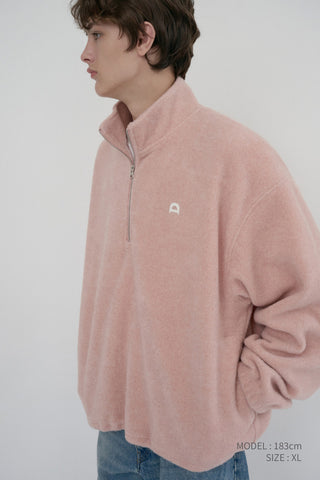 UNISEX HALF ZIP-UP FLEECE SWEATSHIRT CANDY PINK