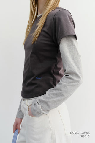 CURVED HEM SLIM TOP WASHED CHARCOAL GREY