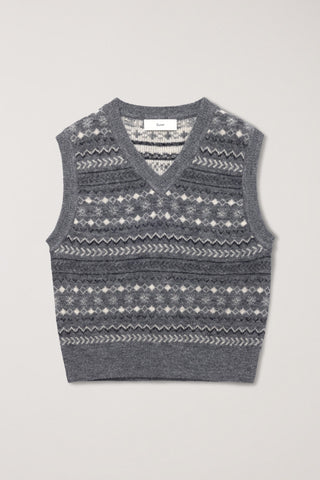 UNISEX CRAFTED V-NECK KNIT VEST GREY