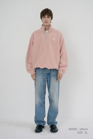 UNISEX HALF ZIP-UP FLEECE SWEATSHIRT CANDY PINK