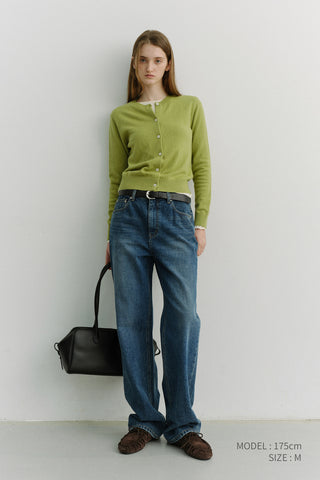 ESSENTIAL CREWNECK KNIT CARDIGAN OLIVE GREEN