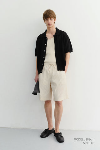 UNISEX PAJAMA BERMUDA SHORTS BEIGE STRIPE