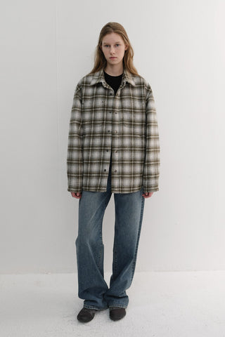 UNISEX QUILTED FLANNEL SHIRT KHAKI CHECK