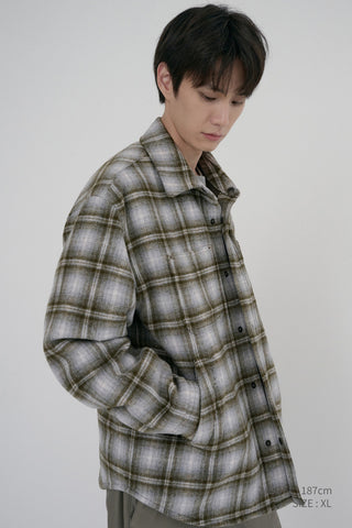 UNISEX QUILTED FLANNEL SHIRT KHAKI CHECK
