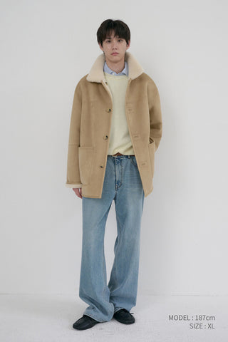 UNISEX REVERSIBLE SOFT SHEARLING HALF JACKET SOFT BEIGE