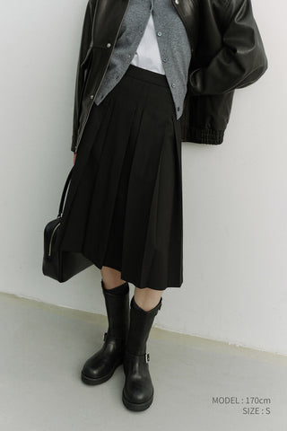 VOLUME PLEATS MIDI SKIRT BLACK