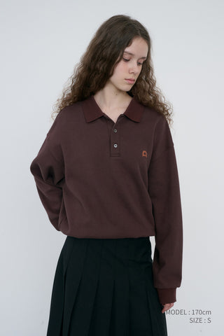 UNISEX LEATHER LOGO COLLARED T-SHIRT BROWN